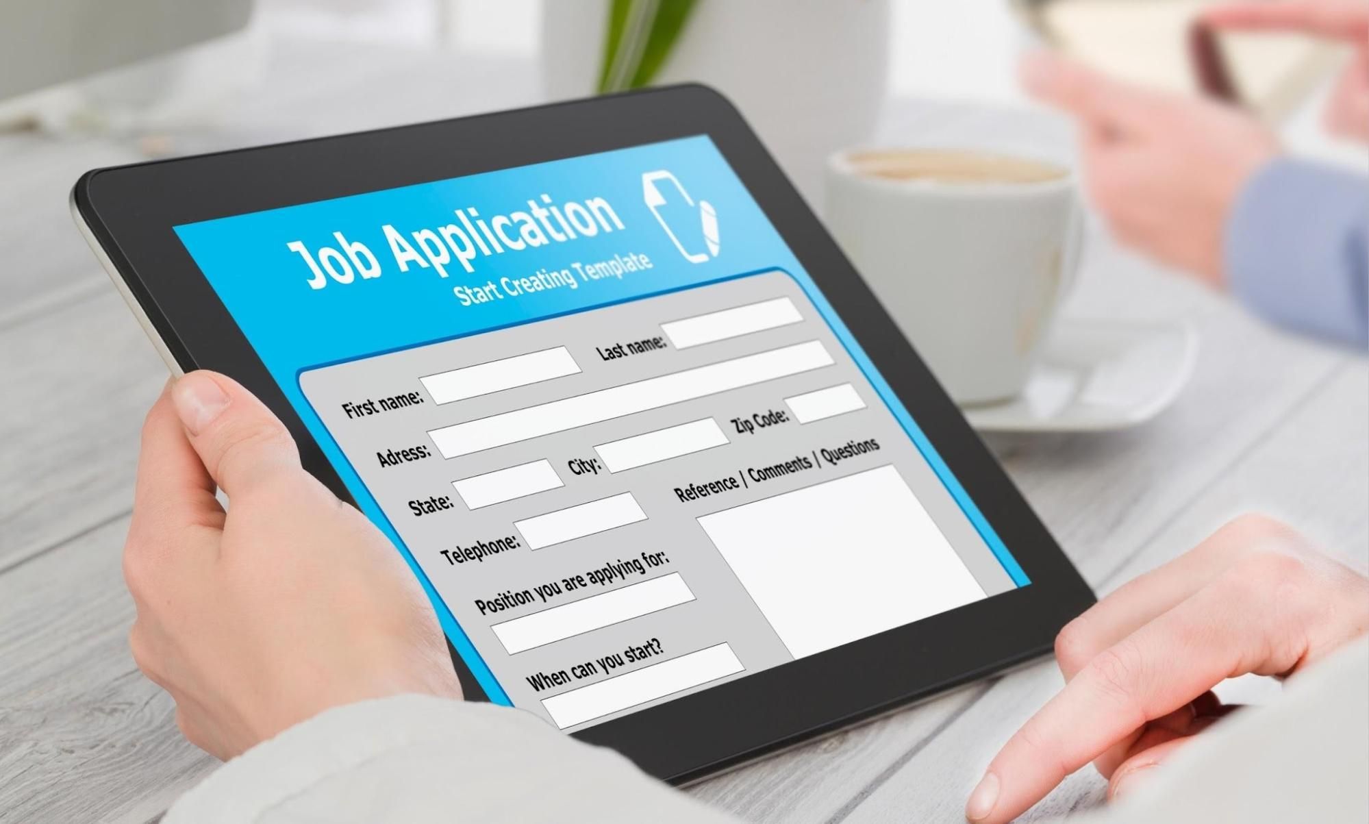 Job application form on tablet screen